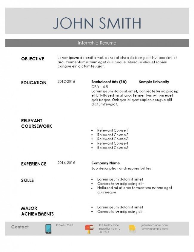 microsoft word internship resume template